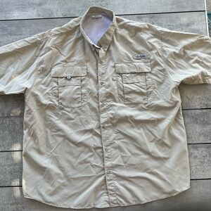 Columbia Shirt Mens XXL Beige Fishing PFG Omni-Shade Outdoor Vented Hiking